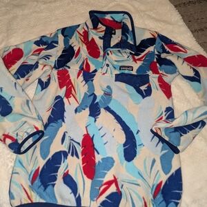 Patagonia Feather Print Snap-T Fleece Pullover - Blue, Red & Cream